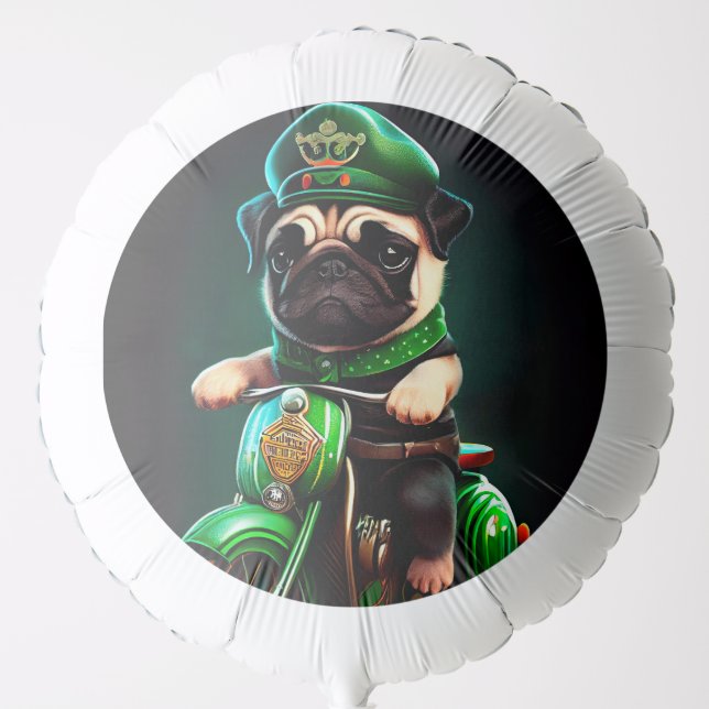 Pug Dog Driving Bike St. Patrick's Day Balloon (Front)