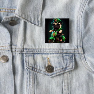 Pug Dog Driving Bike St. Patrick's Day Button