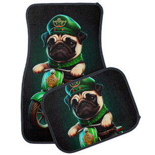 Pug Dog Driving Bike St. Patrick's Day Car Floor Mat