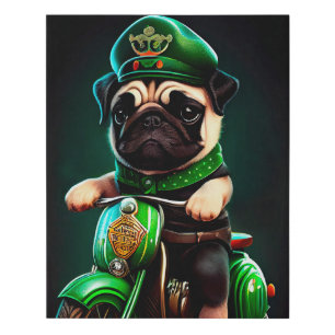 Pug Dog Driving Bike St. Patrick's Day Faux Canvas Print