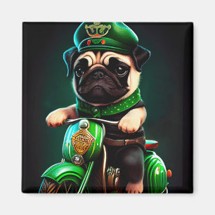 Pug Dog Driving Bike St. Patrick's Day Magnet