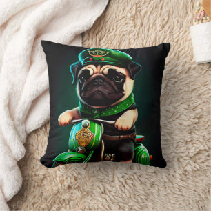 Pug Dog Driving Bike St. Patrick's Day Throw Pillow