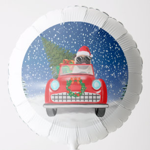 Pug Dog Driving Car In Snow Christmas Balloon