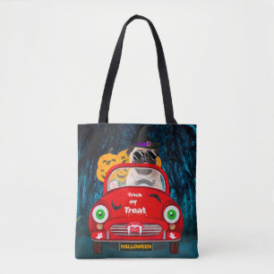 Pug Dog Driving Car Scary Halloween Tote Bag