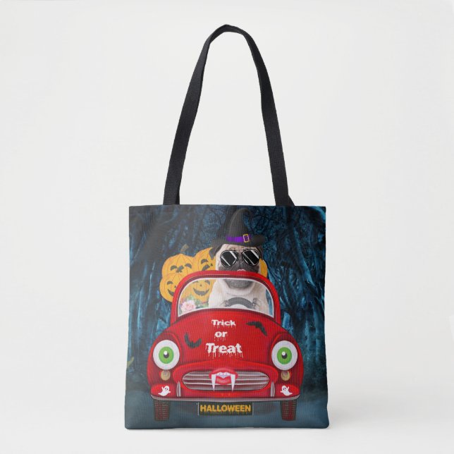 Pug  Dog Driving Car Scary Halloween Tote Bag (Front)