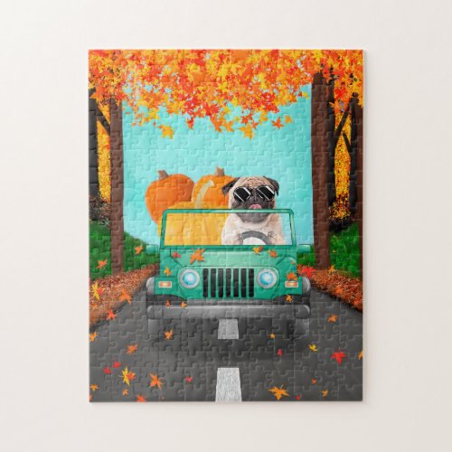 Pug Dog Fall Pumpkin  Jigsaw Puzzle