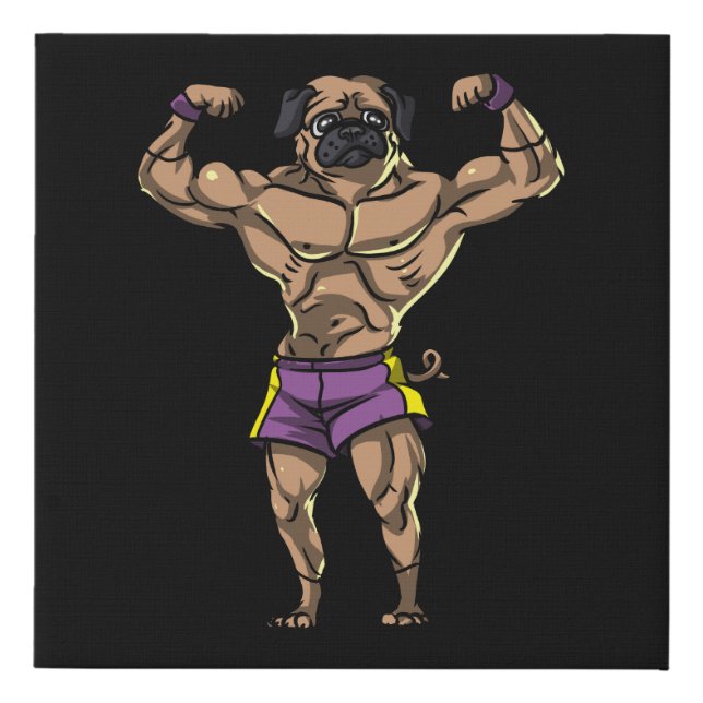 Pug Dog Fitness Gym Workout Bodybuilder Pet Faux Canvas Print (Front)