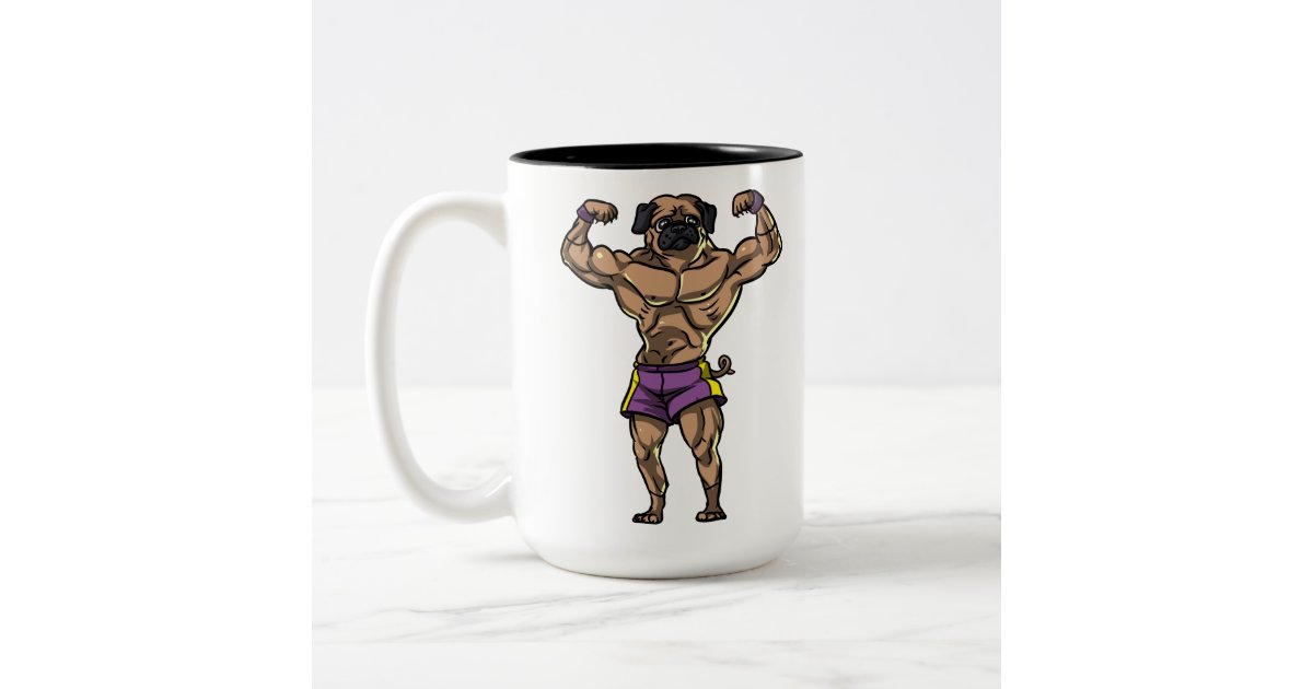 Pug Dog Fitness Gym Workout Bodybuilder Pet Two-Tone Coffee Mug