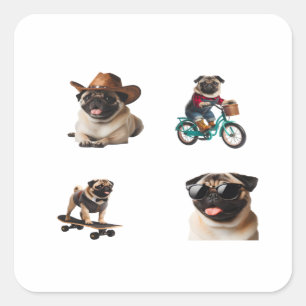 Pug Dog Funny 4 Pack Stickers