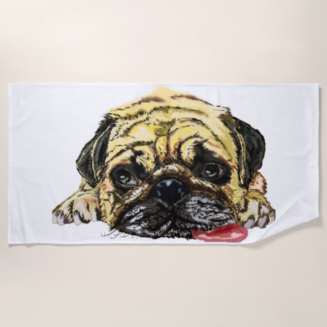 Pug Dog Funny Beach Towel - Your Colors (Front)