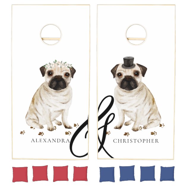 Pug Dog Funny Bride Groom Wedding Cornhole Set