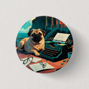 Pug Dog gentleman vintage Button