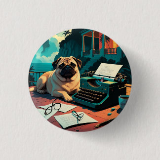 Pug Dog gentleman vintage Button