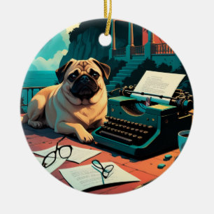 Pug Dog gentleman vintage Ceramic Ornament