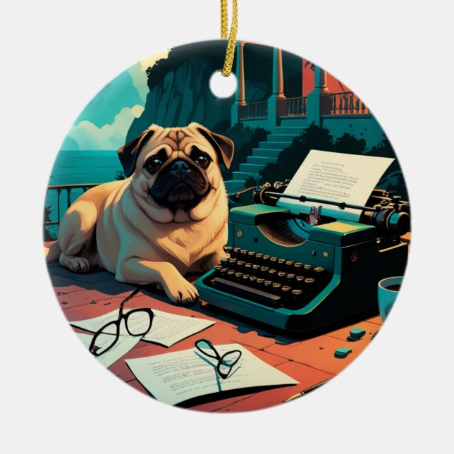 Pug Dog gentleman vintage  Ceramic Ornament (Front)