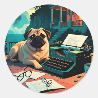 Pug Dog gentleman vintage Classic Round Sticker