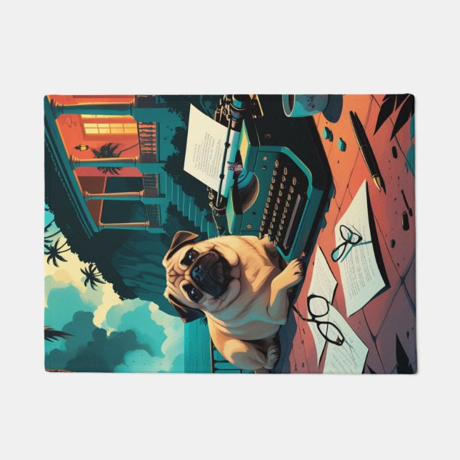 Pug Dog gentleman vintage  Doormat (Front)