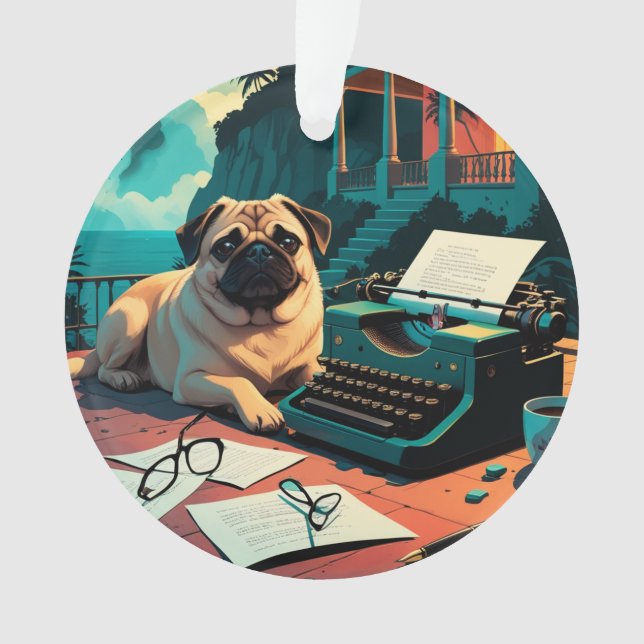 Pug Dog gentleman vintage  Ornament (Front)