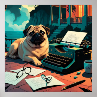 Pug Dog gentleman vintage Poster