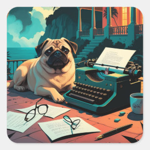 Pug Dog gentleman vintage Square Sticker
