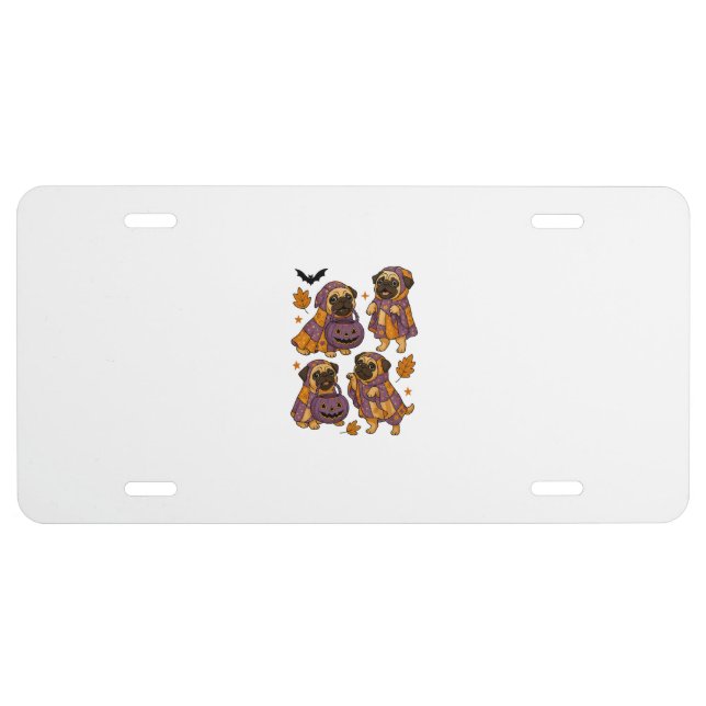 Pug Dog Ghost Halloween Spooky License Plate (Front)