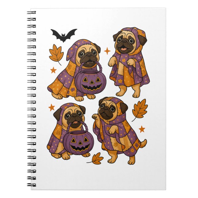 Pug Dog Ghost Halloween Spooky Notebook (Front)