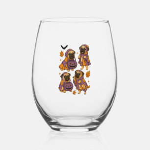 Pug Dog Ghost Halloween Spooky Stemless Wine Glass