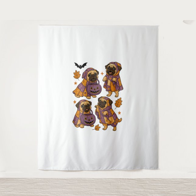 Pug Dog Ghost Halloween Spooky Tapestry (Front)