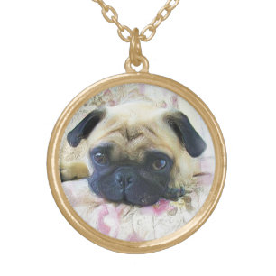Pug dog gold plated necklace