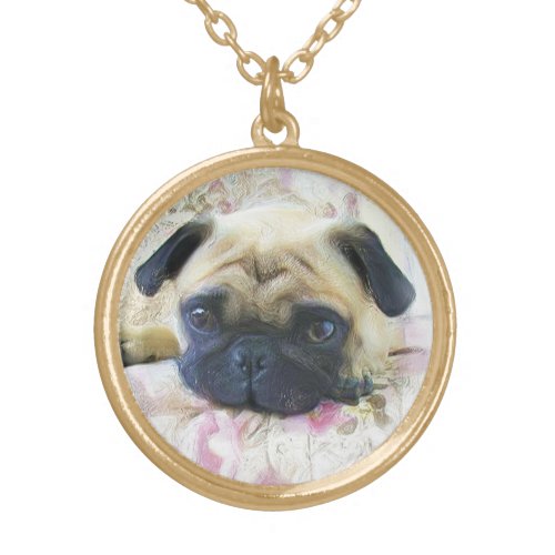 Pug dog gold plated necklace