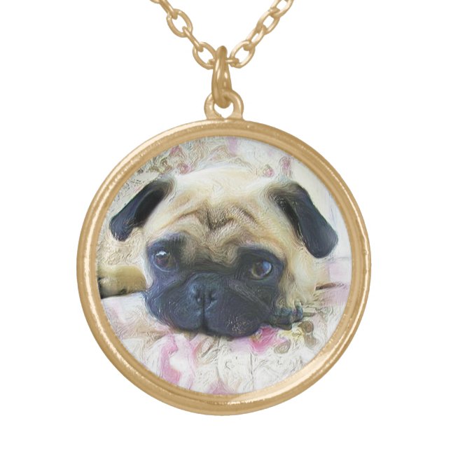 Pug dog gold plated necklace (Front)