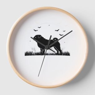 Pug Dog – Halloween Moon Silhouette Classic T-Shir Clock