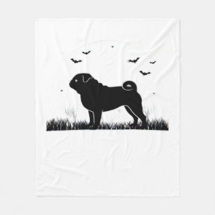 Pug Dog – Halloween Moon Silhouette Classic T-Shir Fleece Blanket