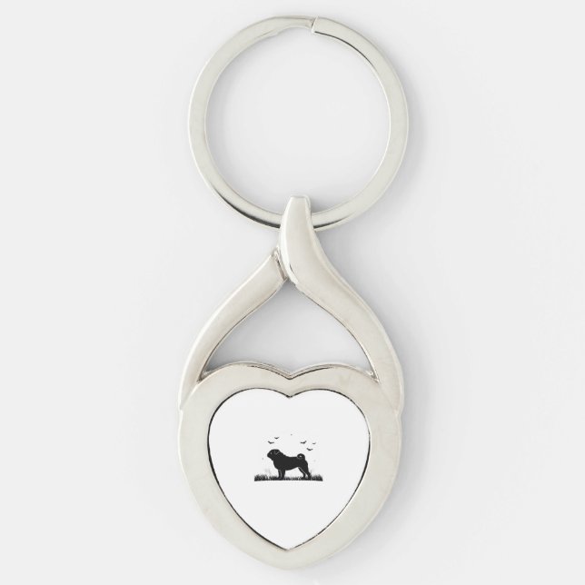 Pug Dog – Halloween Moon Silhouette Classic T-Shir Keychain (Front)