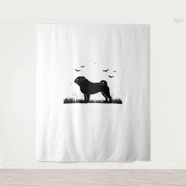 Pug Dog – Halloween Moon Silhouette Classic T-Shir Tapestry (Front)