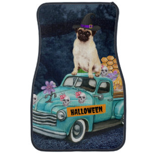 Pug Dog Halloween Truck Scary Night Car Floor Mat