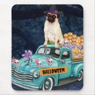 Pug Dog Halloween Truck Scary Night Mouse Pad