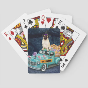 Pug Dog Halloween Truck Scary Night Poker Cards