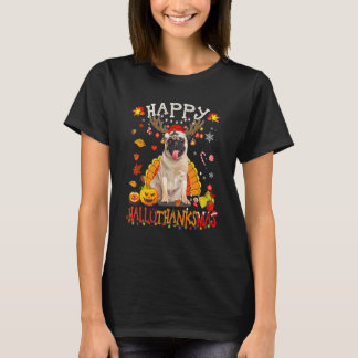 Pug Dog Happy Hallothanksmas Halloween Thanksgivin T-Shirt