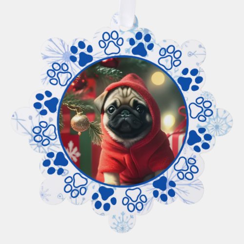 Pug dog Happy Holidays Greetings Ornament Card