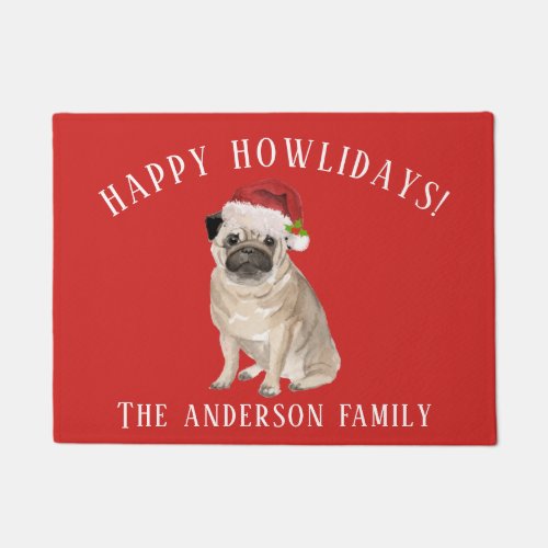 Pug Dog Happy Howlidays Christmas Doormat