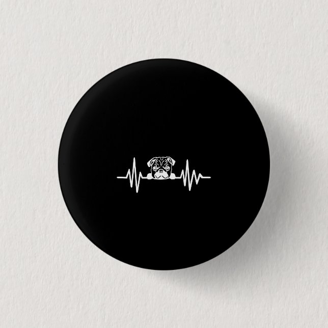 Pug Dog Heartbeat | Cute Pug Face Button (Front)