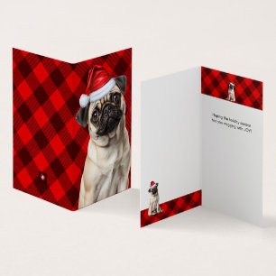 Pug Dog Holiday Red Buffalo Plaid Christmas