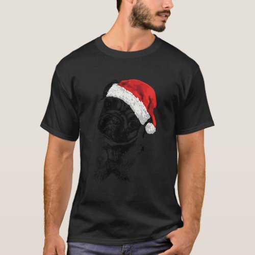 Pug Dog In A Santa Hat Christmas Long Sleeve Pajam T_Shirt