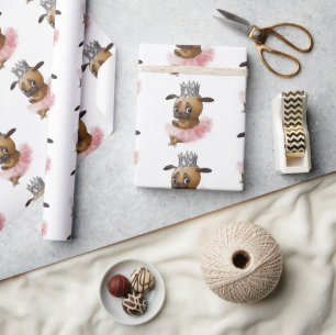Pug Dog in a Tutu Watercolor Wrapping Paper