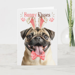 Pug Dog in Bunny Ears for Easter Holiday Card