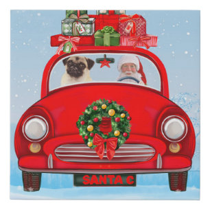 Pug Dog In Car With Santa Claus Faux Canvas Print