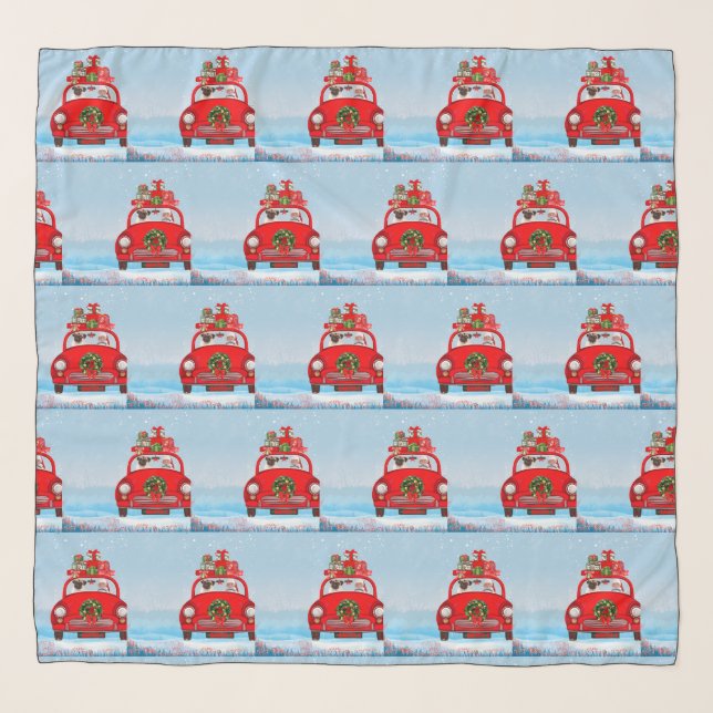 Pug Dog In Car With Santa Claus Scarf (Front)