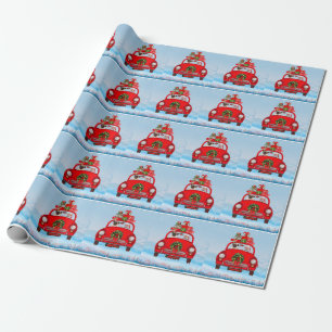 Pug Dog In Car With Santa Claus Wrapping Paper