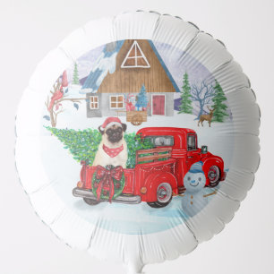 Pug Dog In Christmas Delivery Truck Snow Balloon